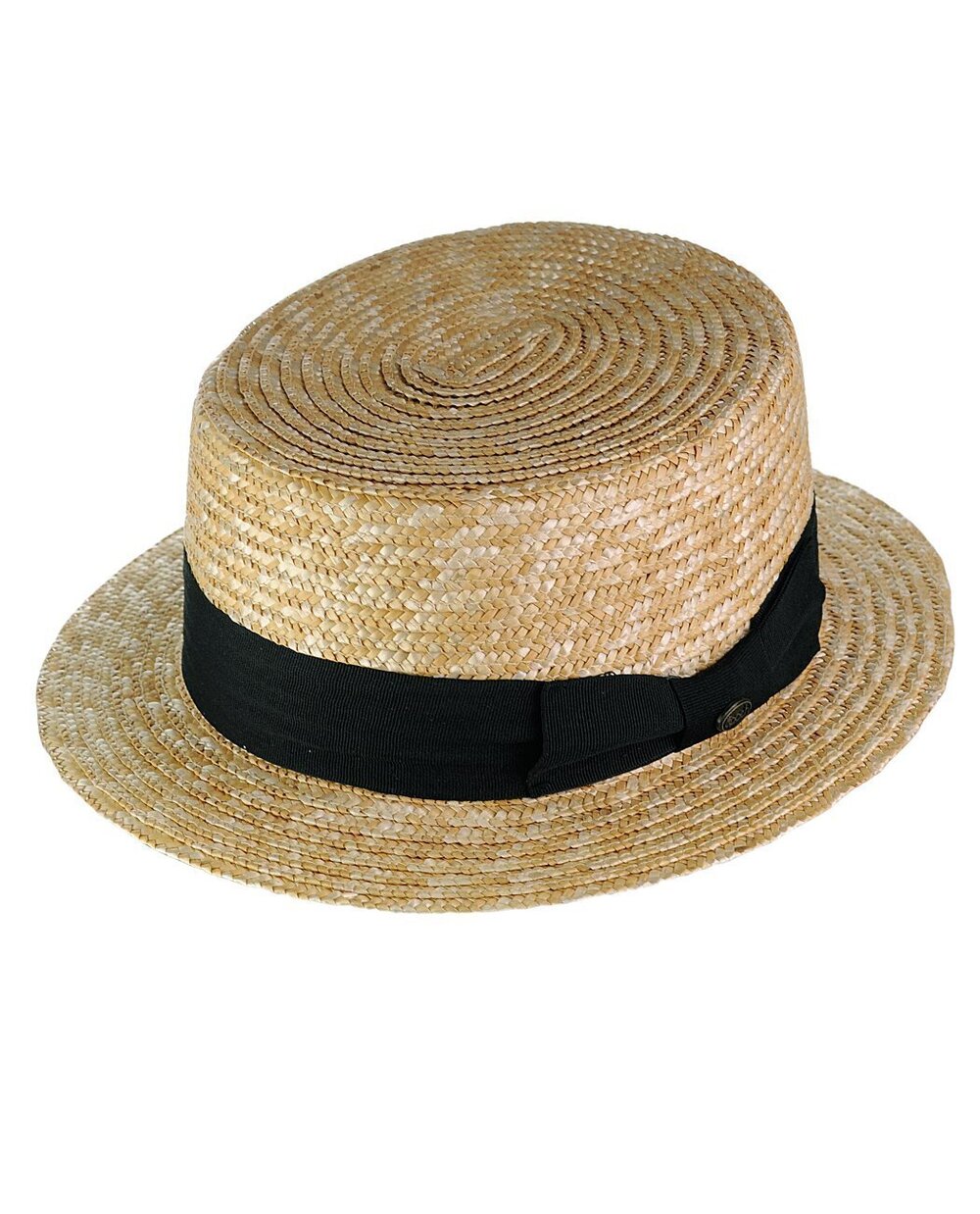 3393 Unisex Grosgrain Ribbon Straw Skimmer Boater Hat, Black Band